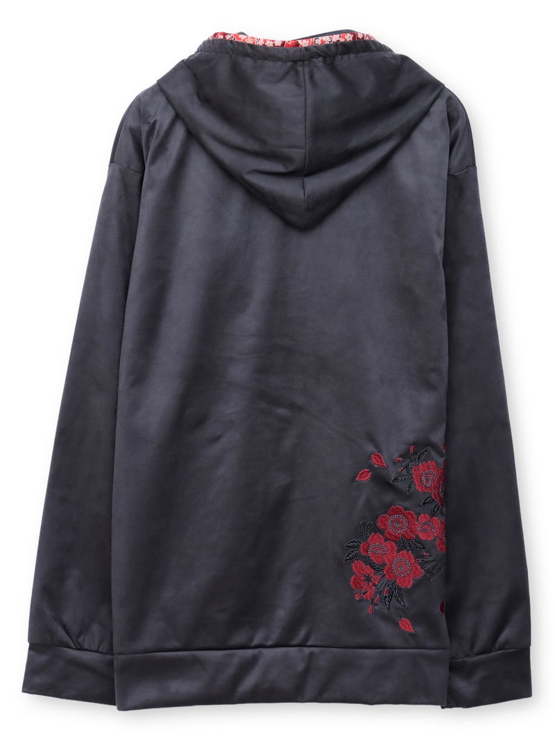 【雅結】桜刺繍和生地遣いフェイクスウェードZIPパーカー