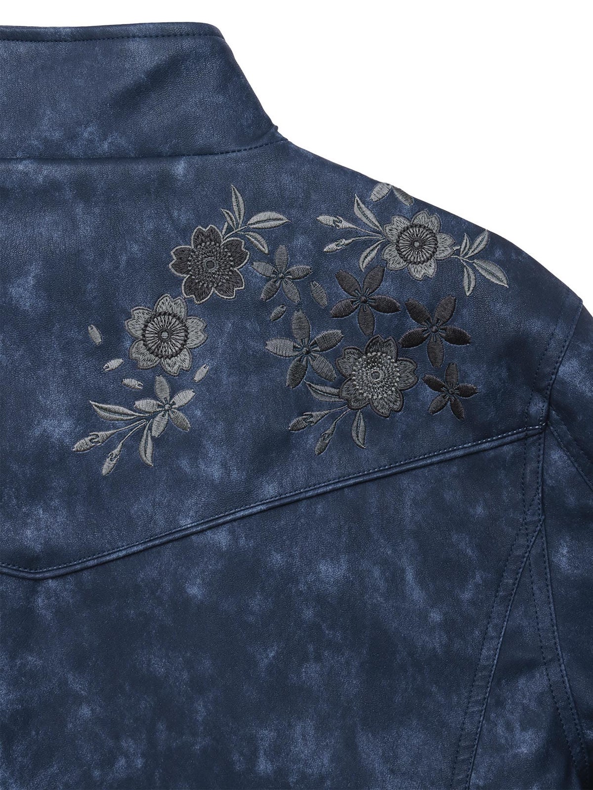 【雅結】桜刺繍ムラ染めフェイクレザージャケット