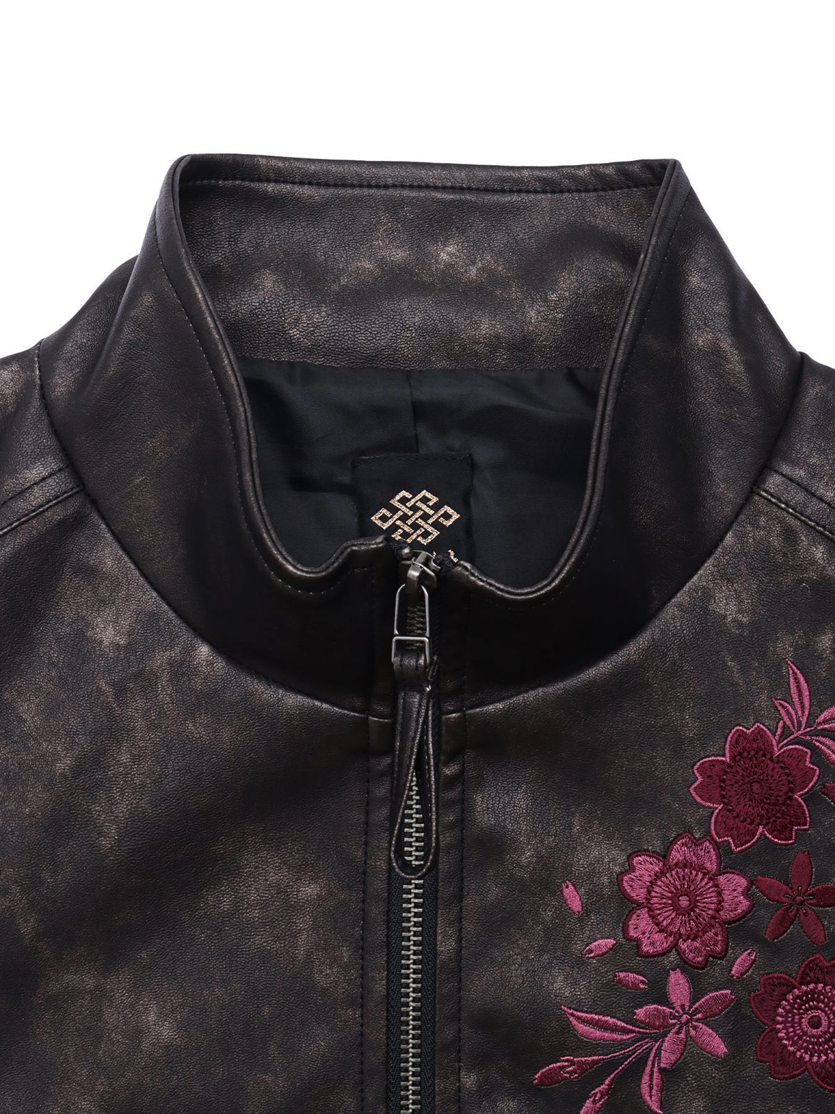 【雅結】桜刺繍ムラ染めフェイクレザージャケット