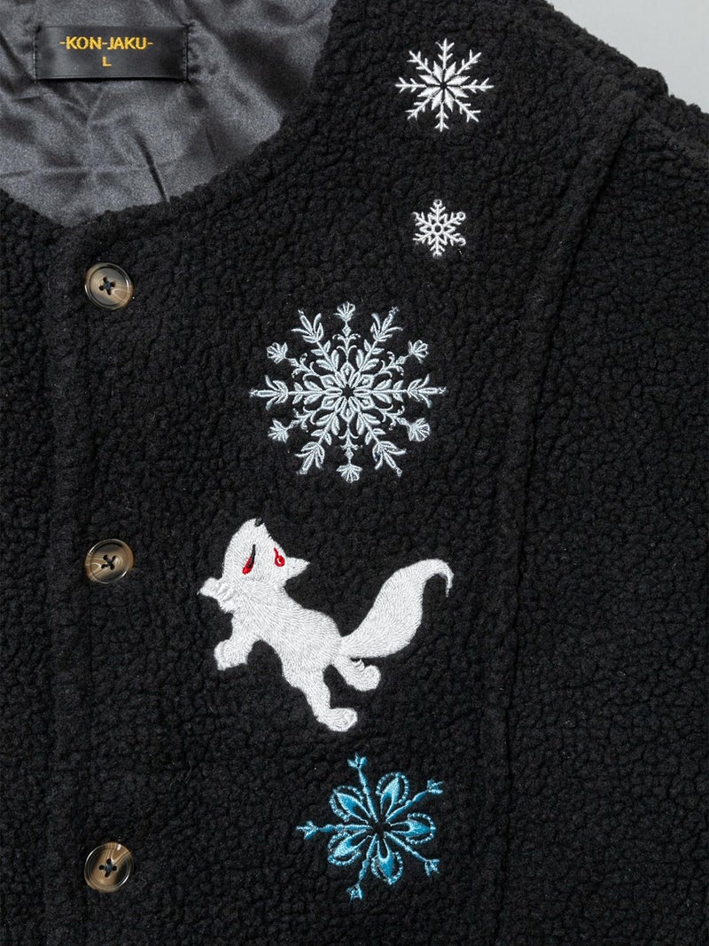 【今昔 -KON-JAKU-】“鮮やかな結晶”刺繍入りボアコート