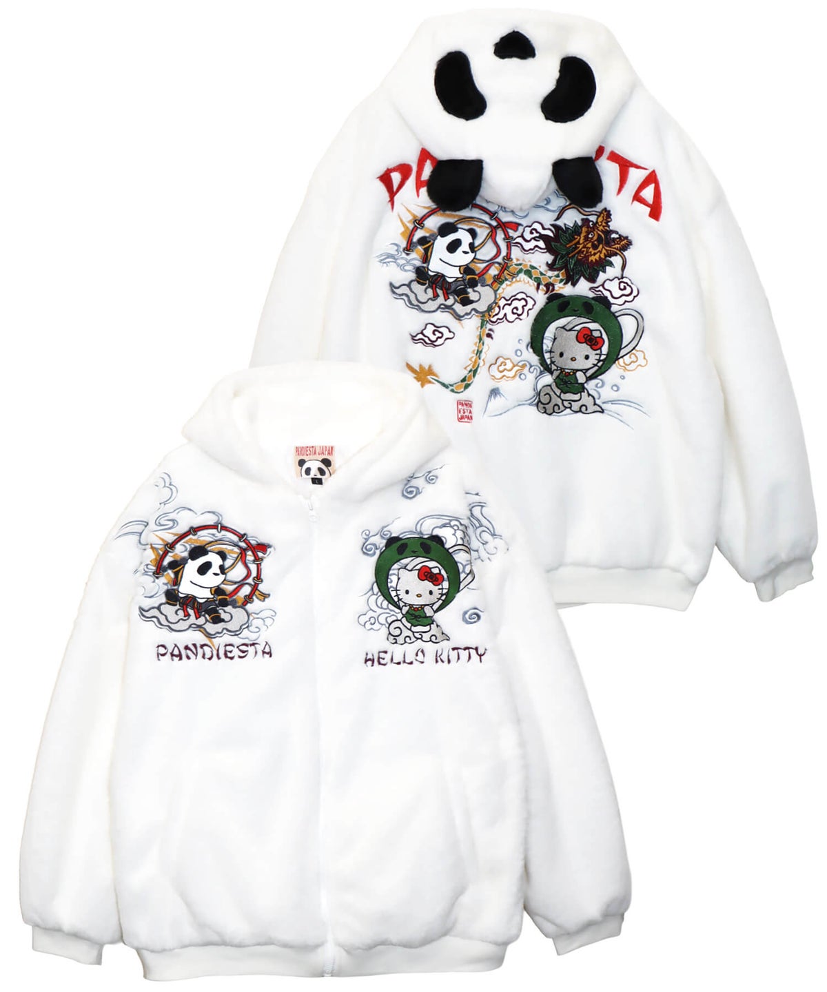 【Hello Kitty×PANDIESTA JAPAN】“風神雷神”刺繍入りファーパーカー