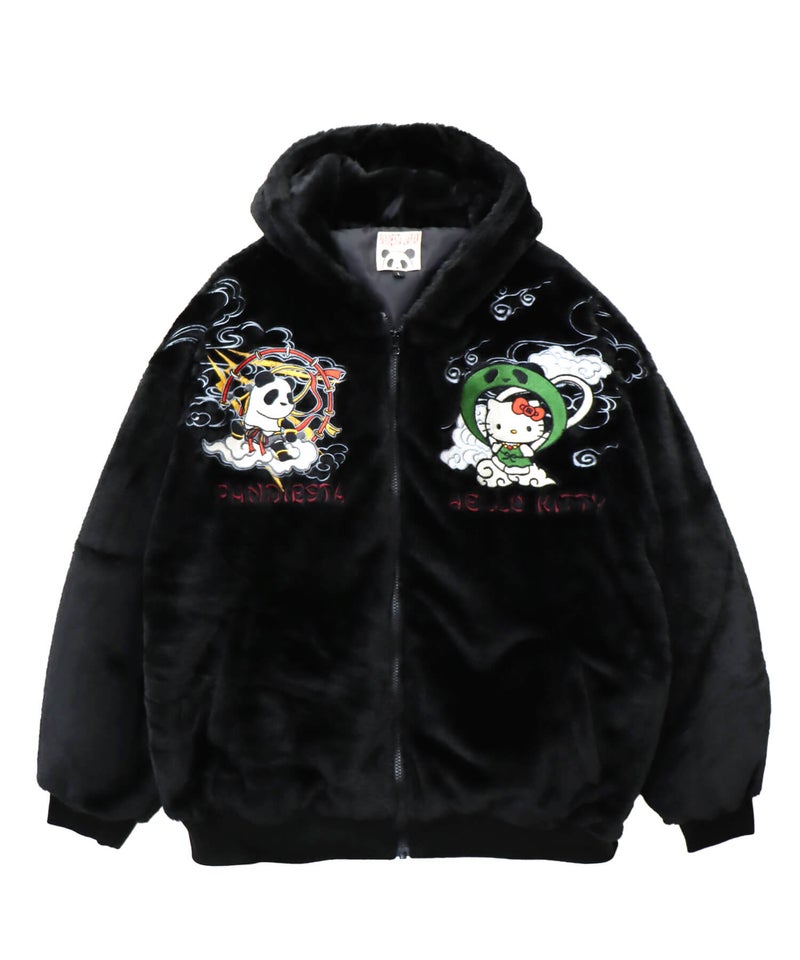 【Hello Kitty×PANDIESTA JAPAN】“風神雷神”刺繍入りファーパーカー