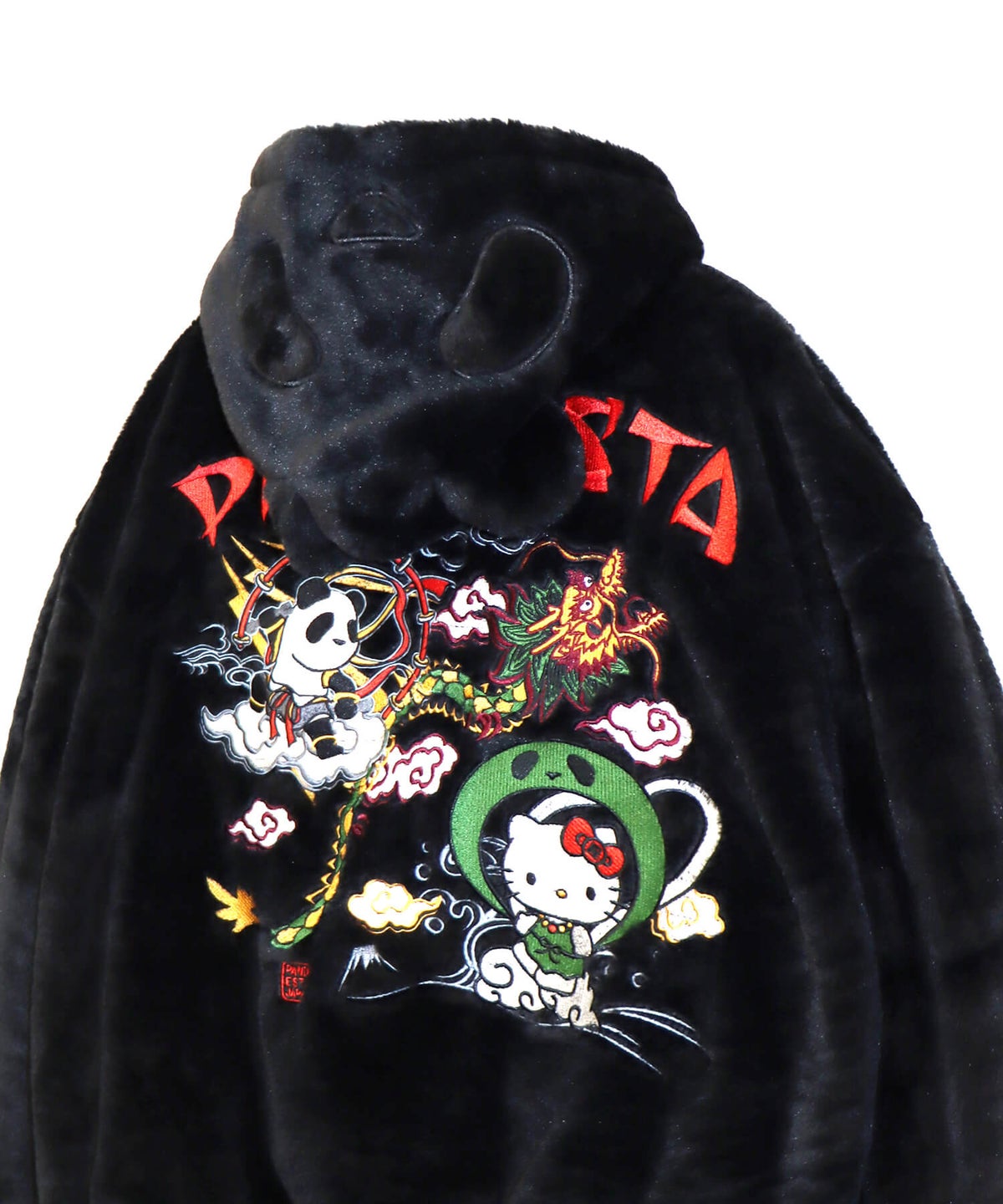 【Hello Kitty×PANDIESTA JAPAN】“風神雷神”刺繍入りファーパーカー
