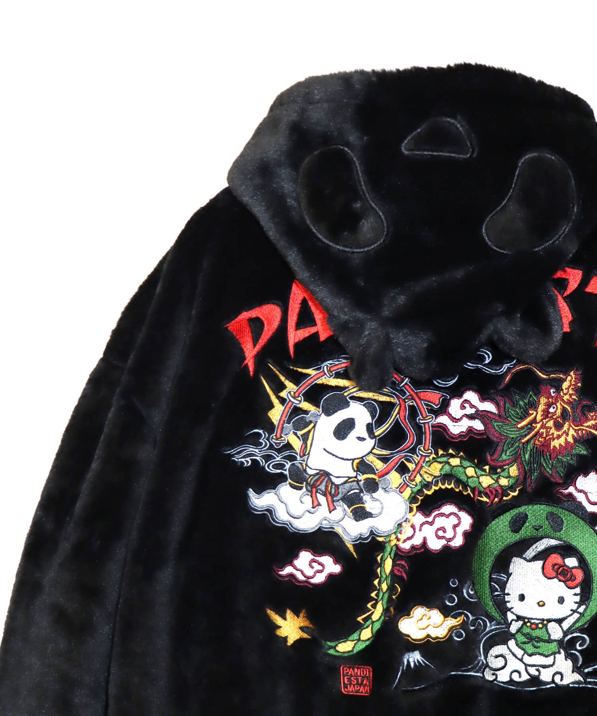 【Hello Kitty×PANDIESTA JAPAN】“風神雷神”刺繍入りファーパーカー