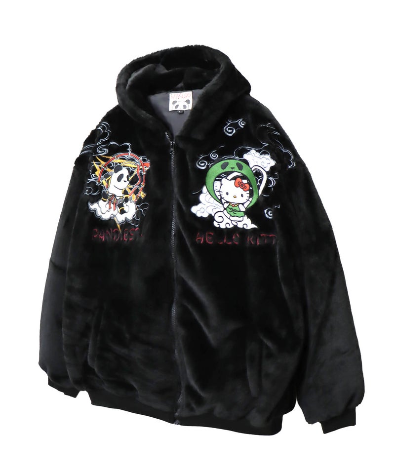 【Hello Kitty×PANDIESTA JAPAN】“風神雷神”刺繍入りファーパーカー