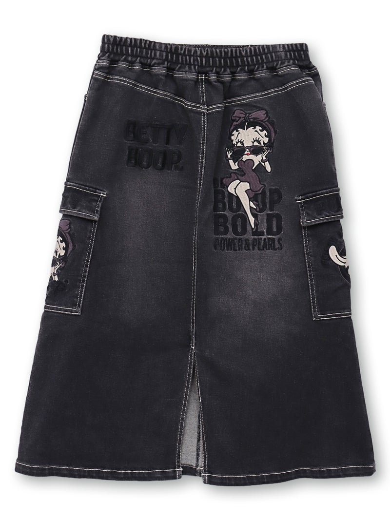 【BETTY BOOP】“ベティ＆パジー”総刺繍デニムスカート
