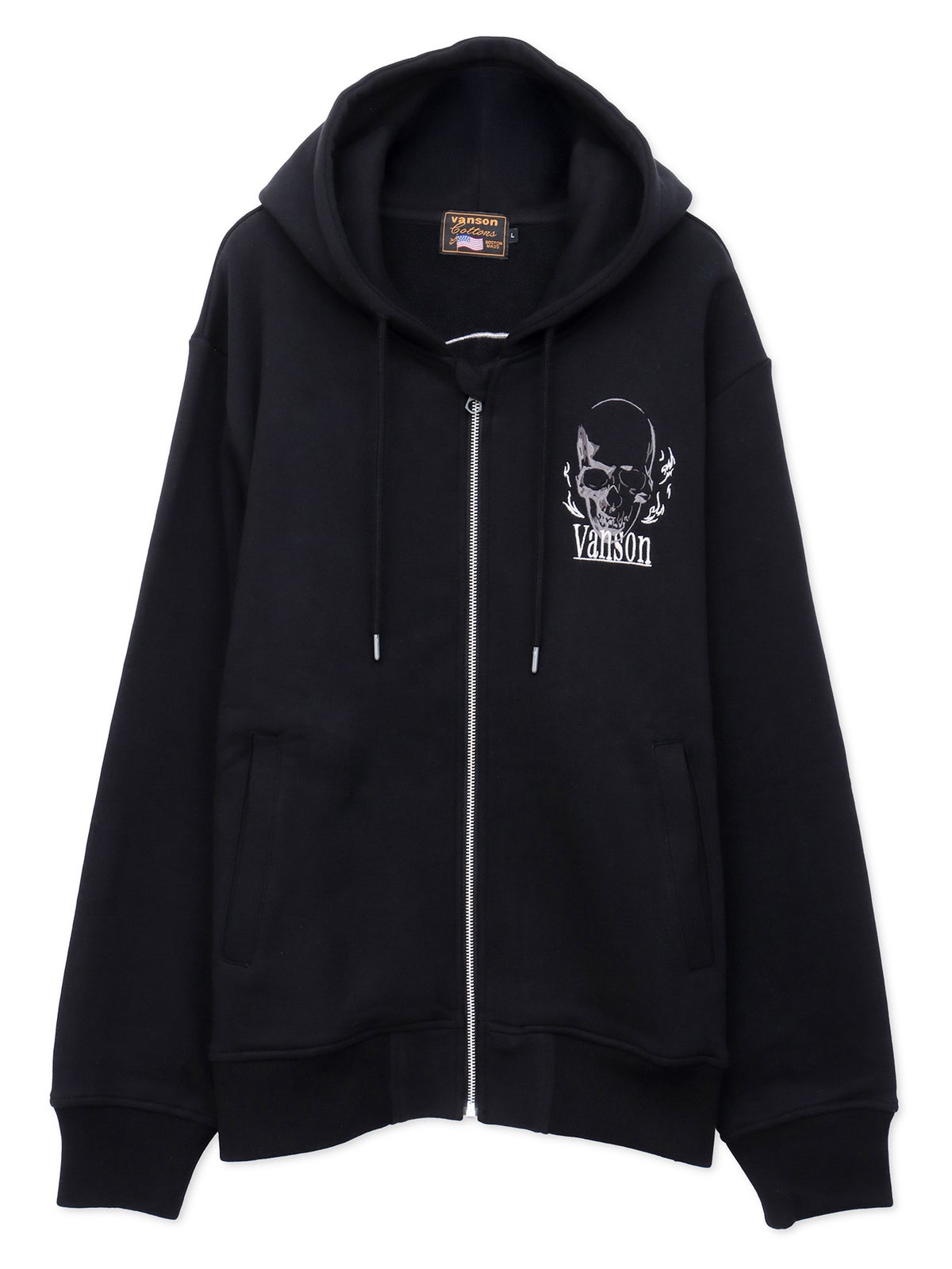 【VANSON】スカル 刺繍入りフルZIPパーカー〔別注〕