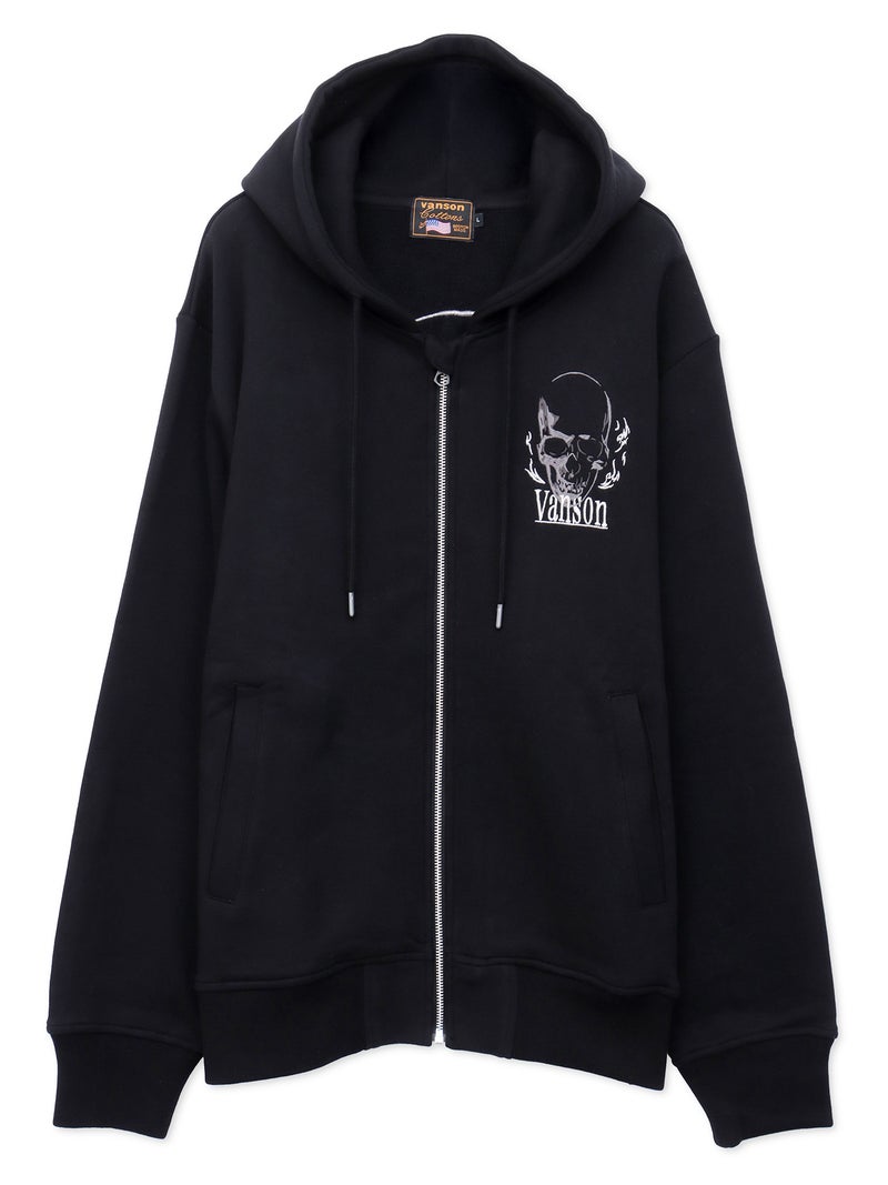 【VANSON】スカル 刺繍入りフルZIPパーカー〔別注〕