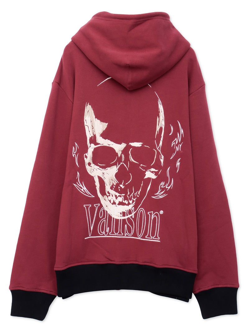 【VANSON】スカル 刺繍入りフルZIPパーカー〔別注〕