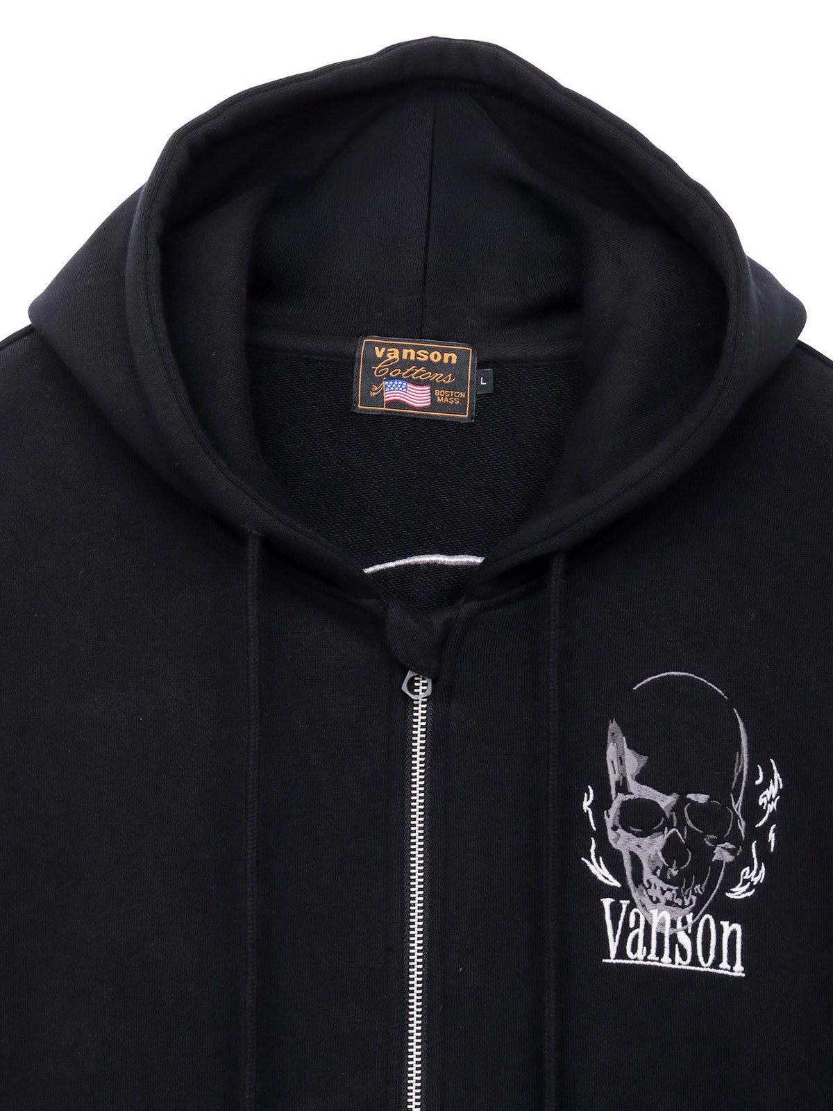 【VANSON】スカル 刺繍入りフルZIPパーカー〔別注〕