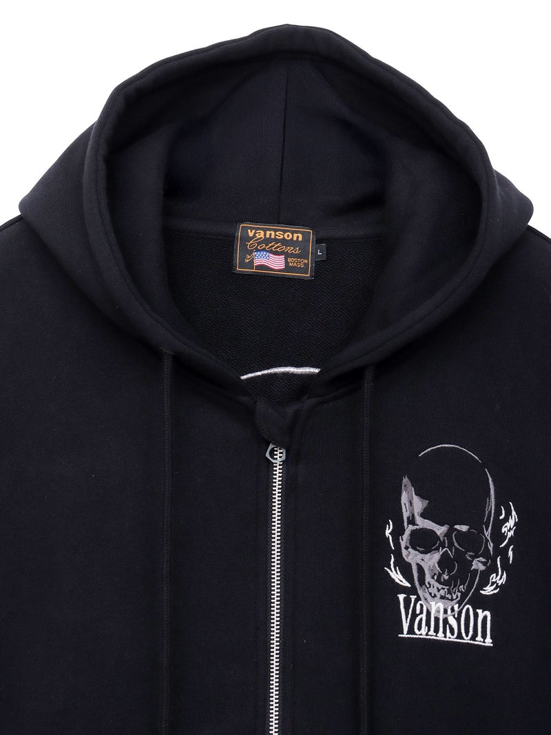 【VANSON】スカル 刺繍入りフルZIPパーカー〔別注〕
