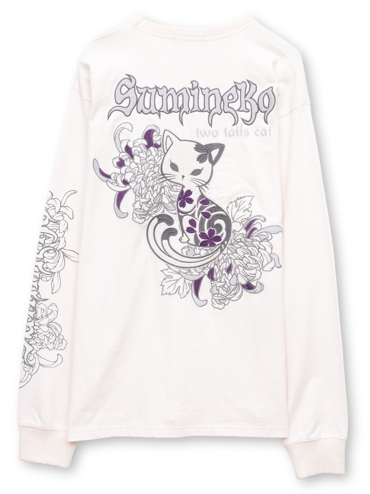 【SUMINEKO】“菊と墨猫”刺繍入りロンT