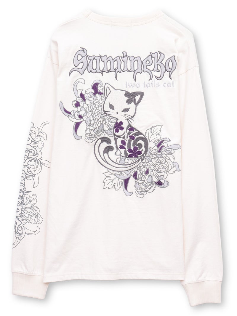【SUMINEKO】“菊と墨猫”刺繍入りロンT