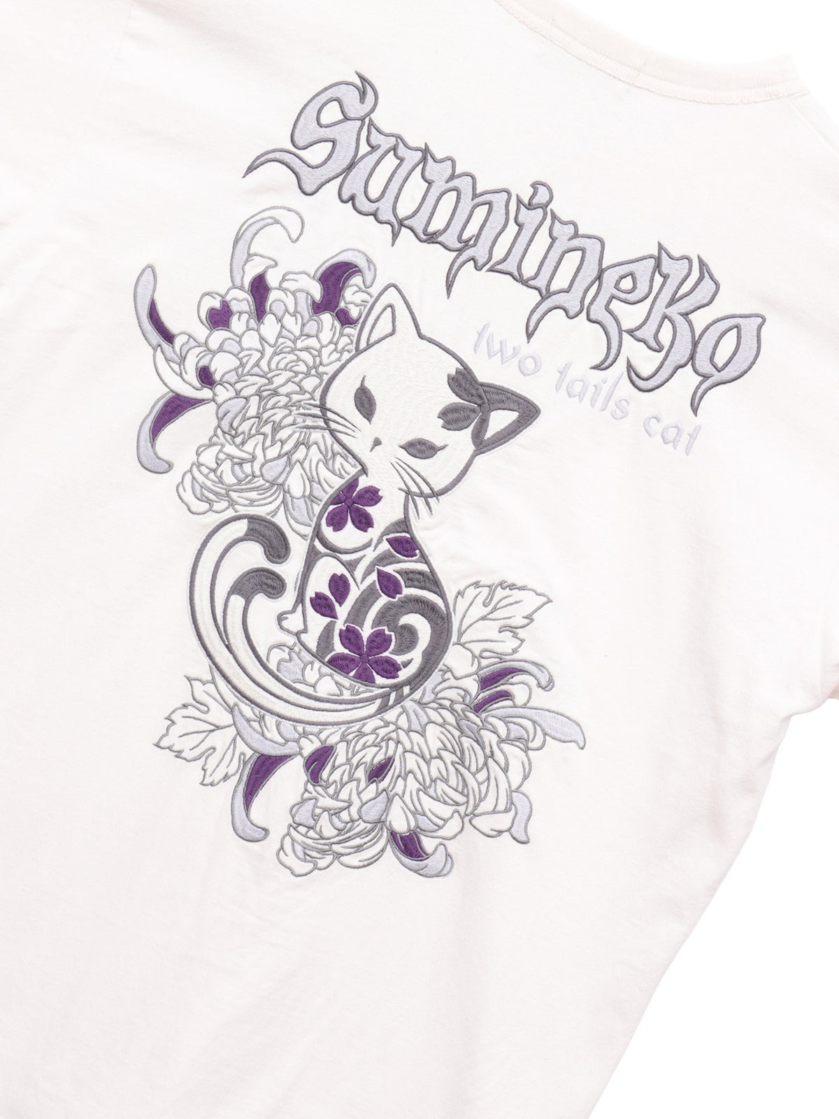 【SUMINEKO】“菊と墨猫”刺繍入りロンT