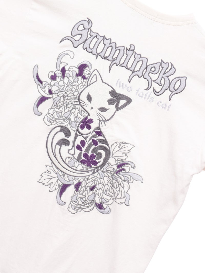 【SUMINEKO】“菊と墨猫”刺繍入りロンT