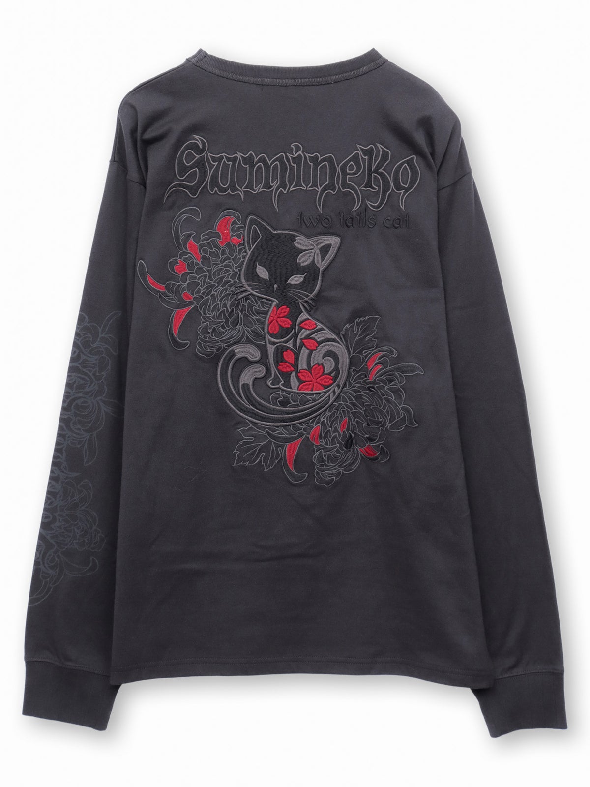 【SUMINEKO】“菊と墨猫”刺繍入りロンT