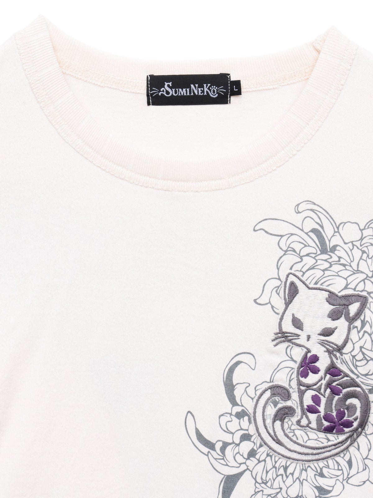 【SUMINEKO】“菊と墨猫”刺繍入りロンT