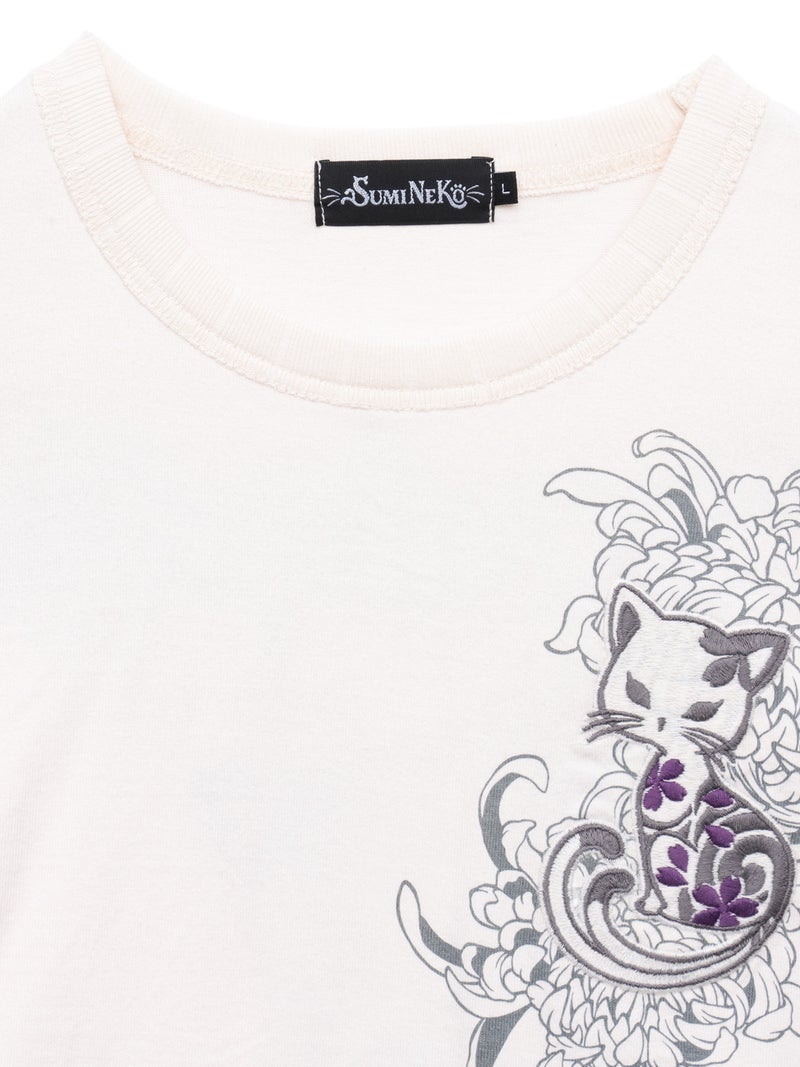 【SUMINEKO】“菊と墨猫”刺繍入りロンT