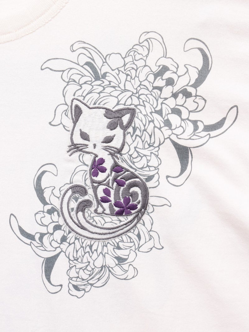 【SUMINEKO】“菊と墨猫”刺繍入りロンT