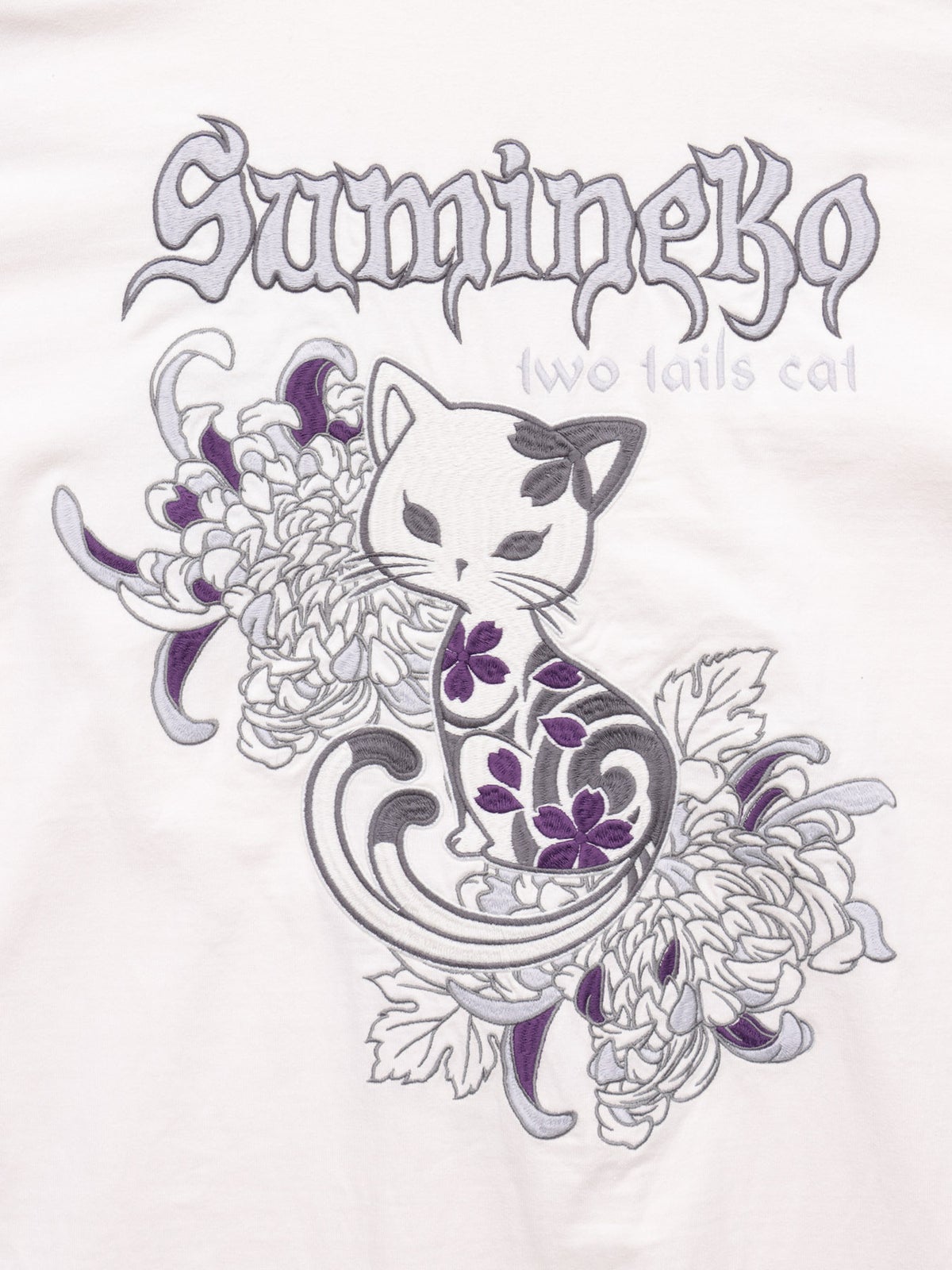 【SUMINEKO】“菊と墨猫”刺繍入りロンT