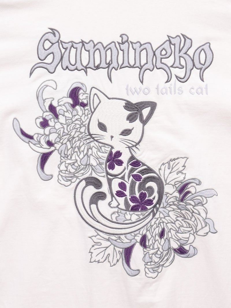 【SUMINEKO】“菊と墨猫”刺繍入りロンT