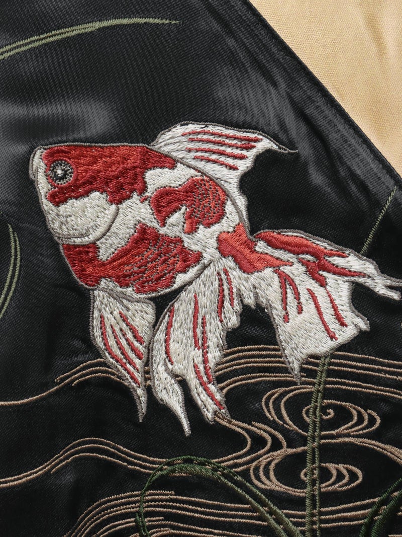 【絡繰魂・粋】“金魚×牡丹”総刺繍リバーシブルスカジャン