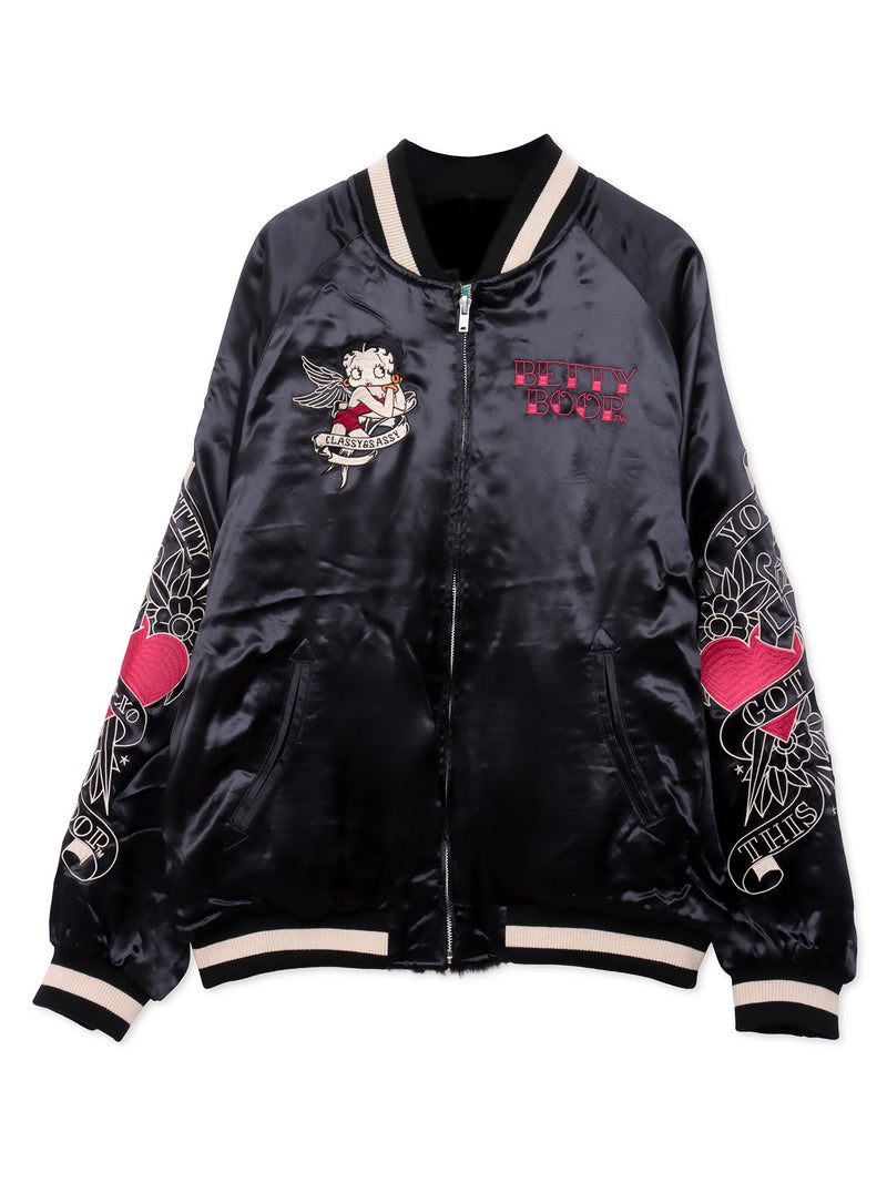 【BETTY BOOP】“黒猫&白猫ベイビーベティ”刺繍入りリバーシブルファースカジャン〔別注〕