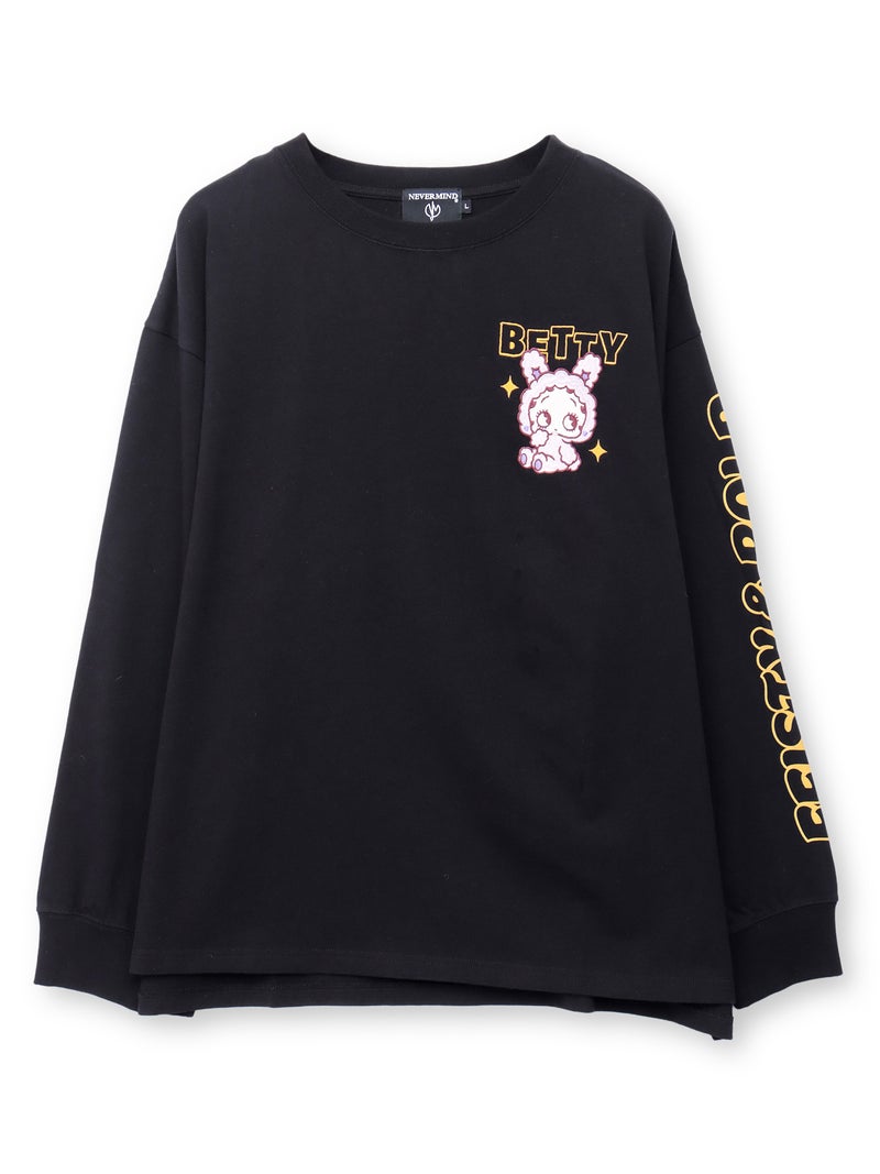  【BETTY BOOP】“KEYベティ”刺繍入りファー素材切替ロンT