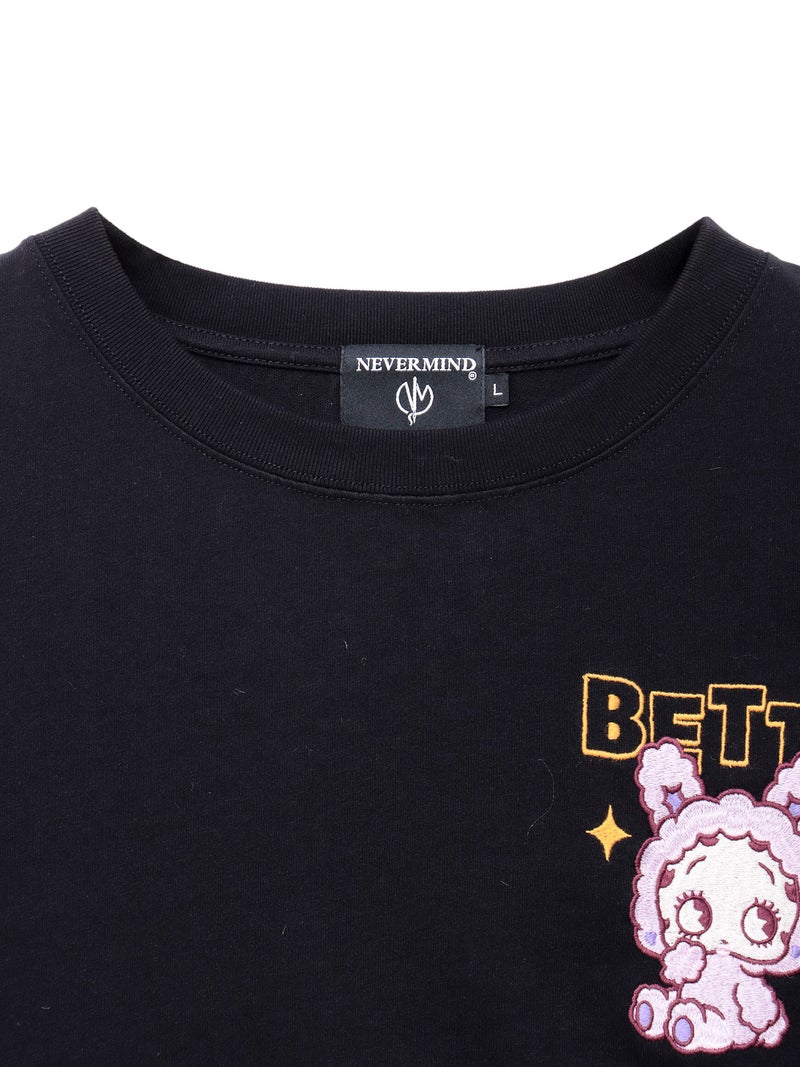  【BETTY BOOP】“KEYベティ”刺繍入りファー素材切替ロンT
