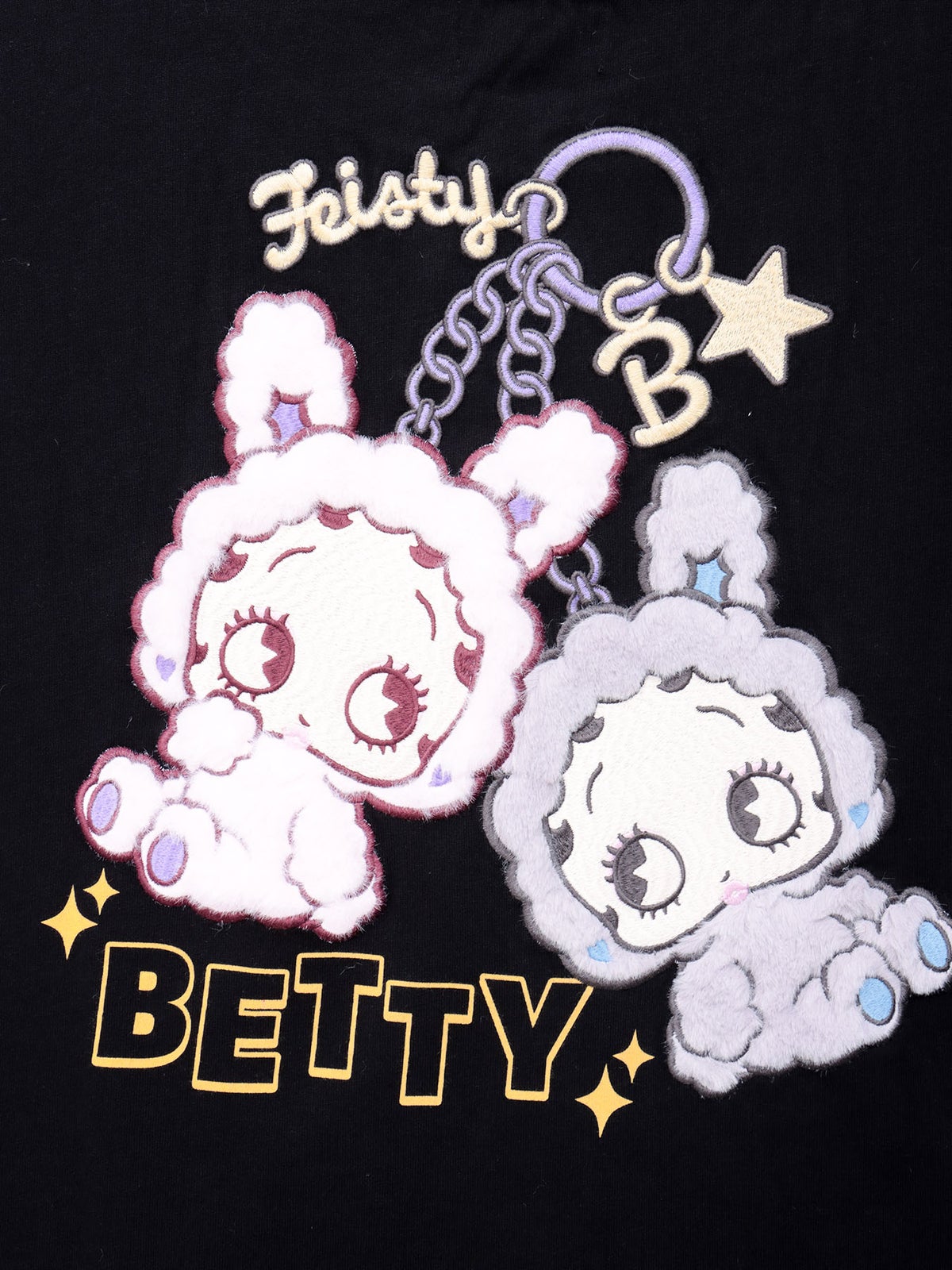  【BETTY BOOP】“KEYベティ”刺繍入りファー素材切替ロンT