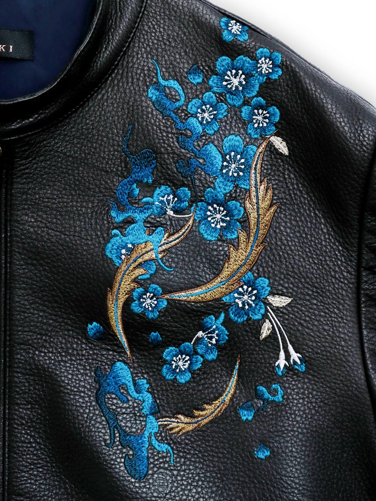 【絡繰魂・頂】“蒼炎”鳳凰刺繍入りレザージャケット〔別注〕