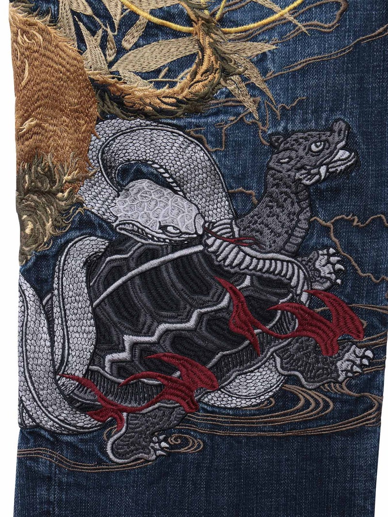 【絡繰魂・頂】“五神”総刺繍デニムパンツ〔別注〕