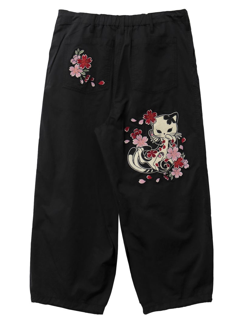 【SUMINEKO】“桜と墨猫”刺繍入りバルーンパンツ