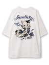 【SUMINEKO】“桜尽くし墨猫”刺繍入りBIGシルエットTシャツ