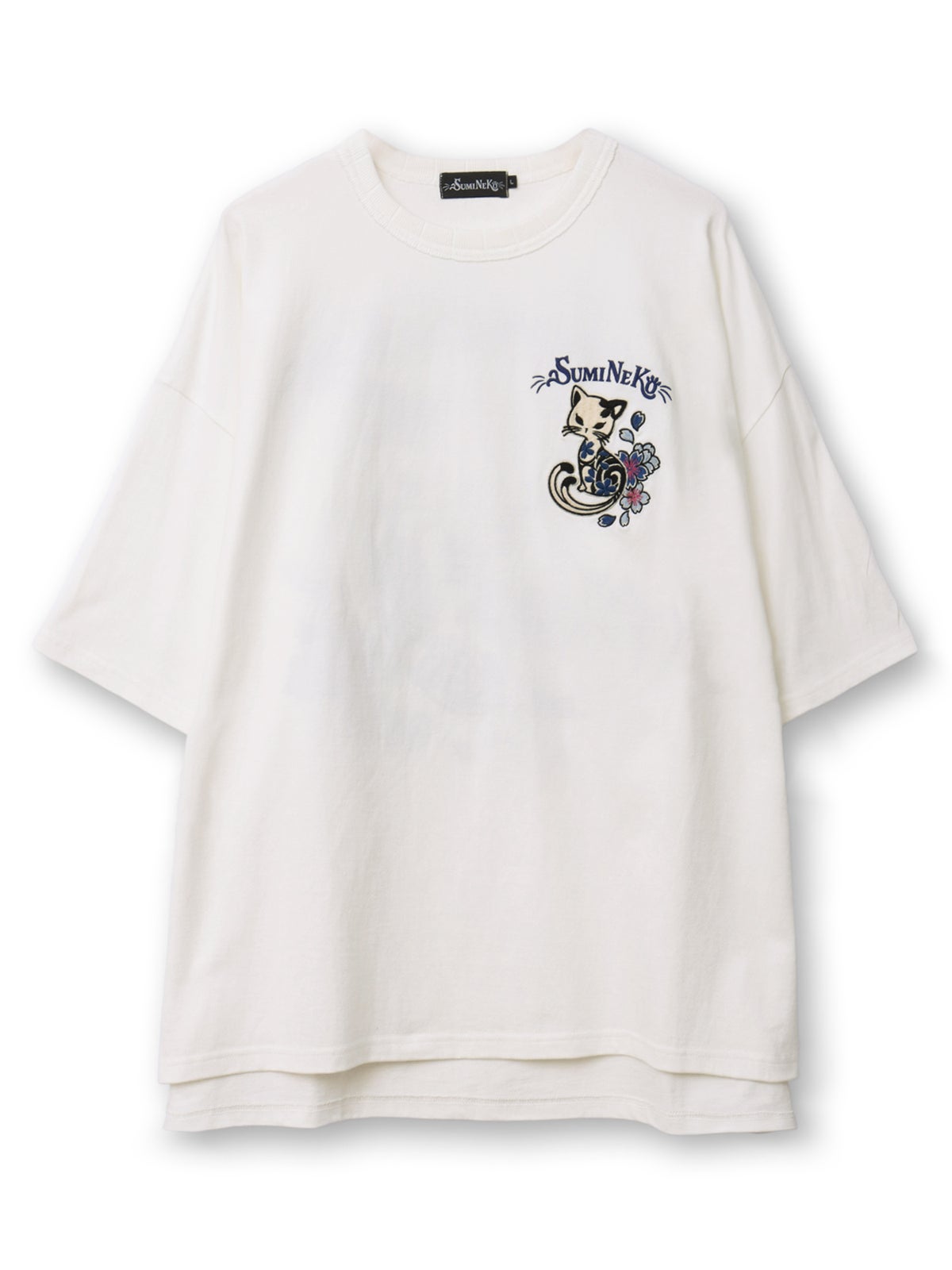 【SUMINEKO】“桜尽くし墨猫”刺繍入りBIGシルエットTシャツ