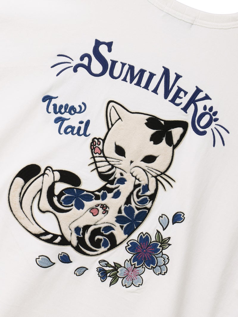 【SUMINEKO】“桜尽くし墨猫”刺繍入りBIGシルエットTシャツ