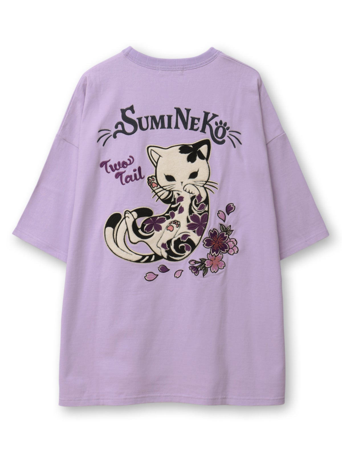 【SUMINEKO】“桜尽くし墨猫”刺繍入りBIGシルエットTシャツ