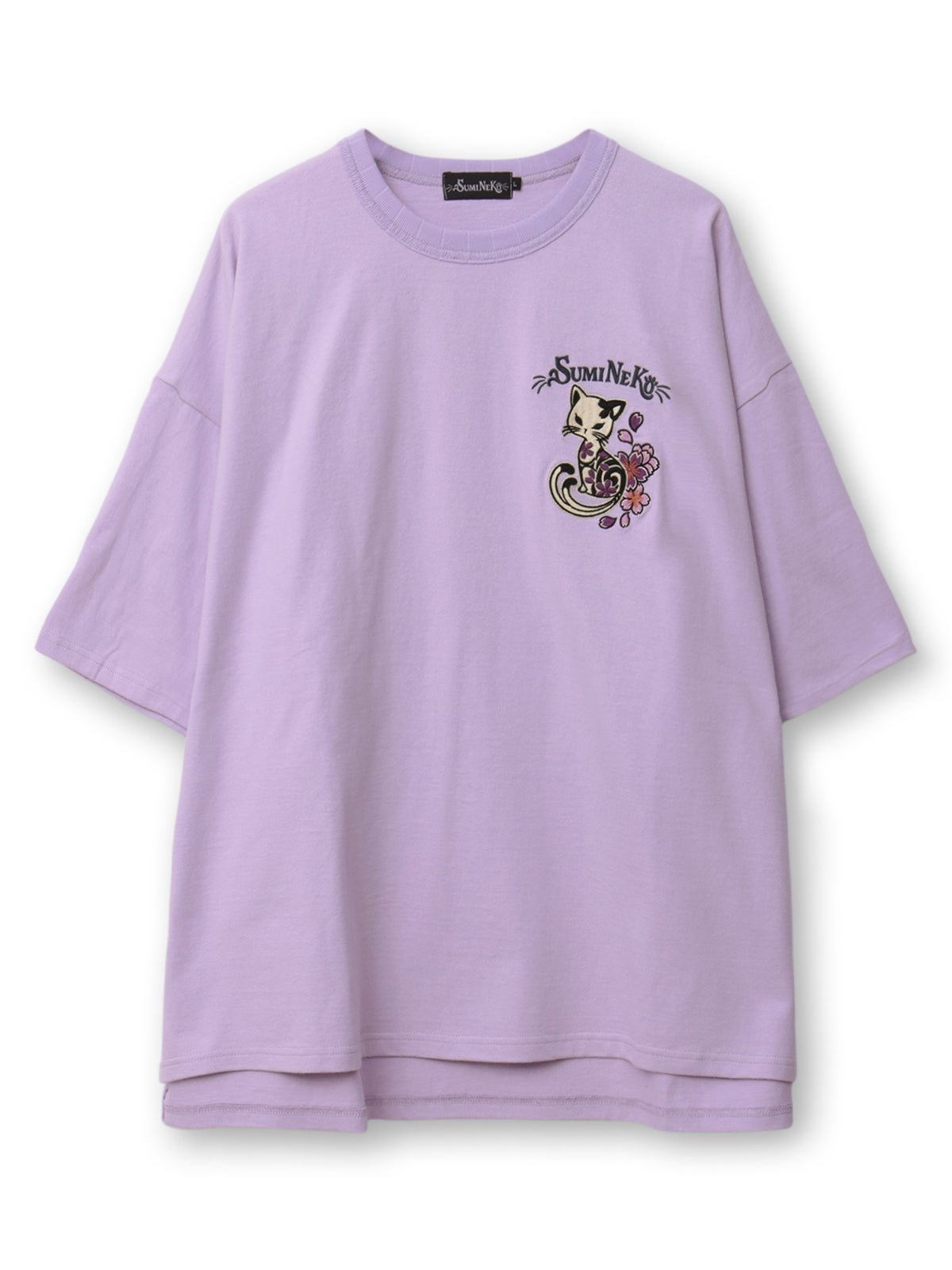 【SUMINEKO】“桜尽くし墨猫”刺繍入りBIGシルエットTシャツ