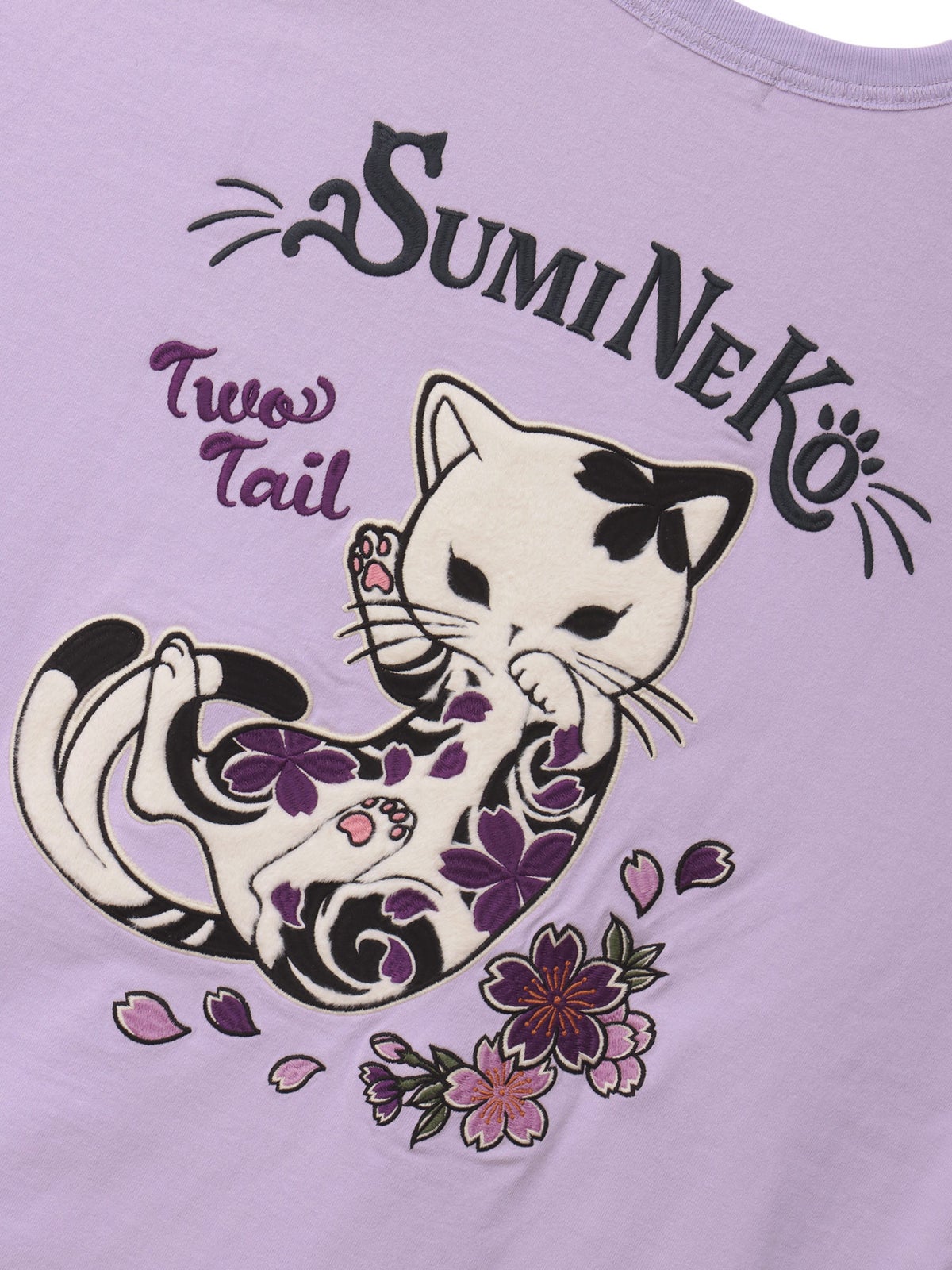 【SUMINEKO】“桜尽くし墨猫”刺繍入りBIGシルエットTシャツ