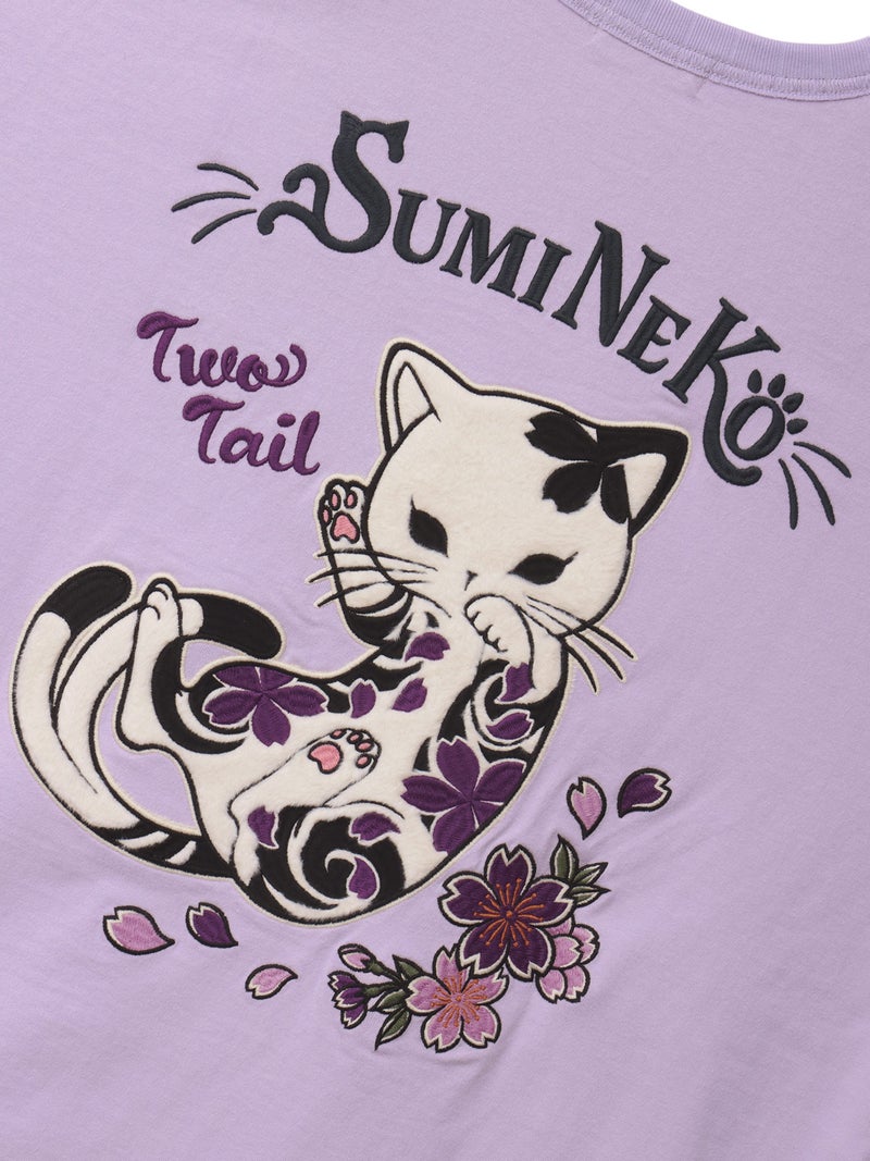 【SUMINEKO】“桜尽くし墨猫”刺繍入りBIGシルエットTシャツ