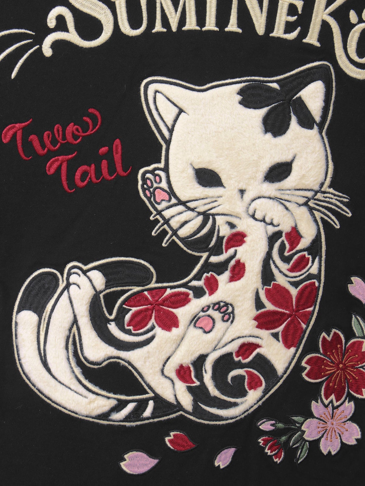 【SUMINEKO】“桜尽くし墨猫”刺繍入りBIGシルエットTシャツ