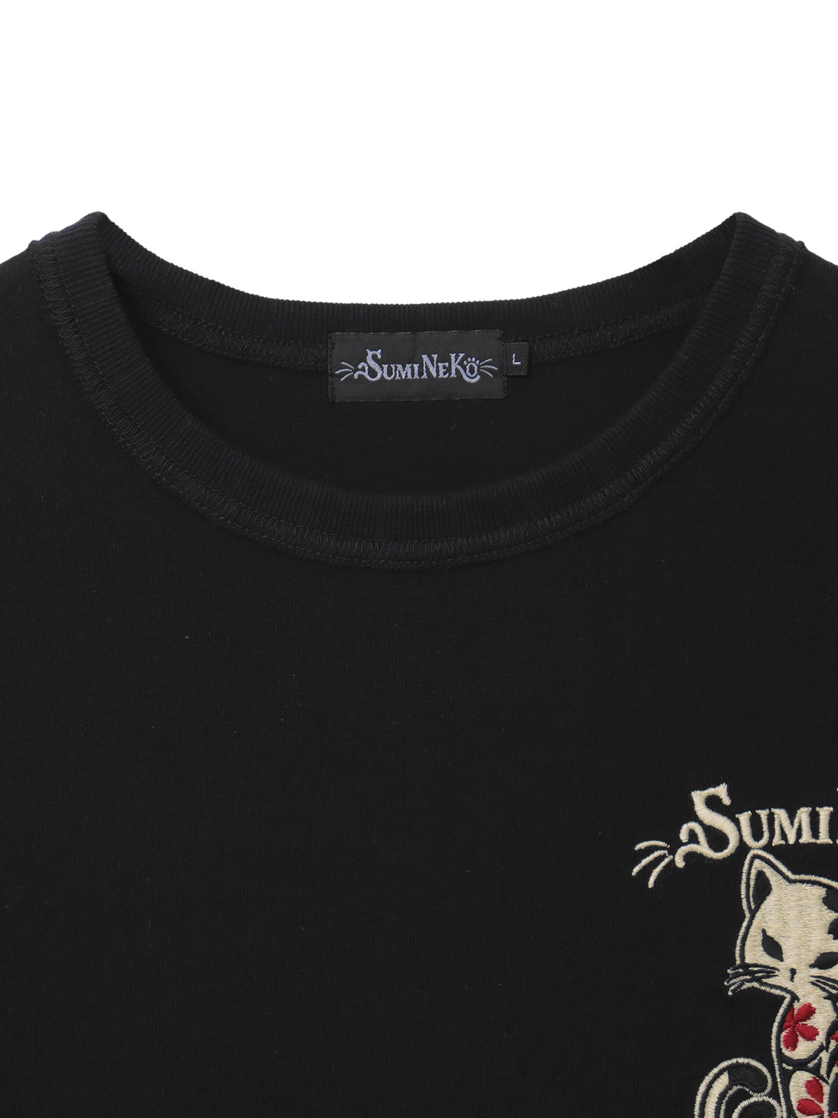 【SUMINEKO】“桜尽くし墨猫”刺繍入りBIGシルエットTシャツ