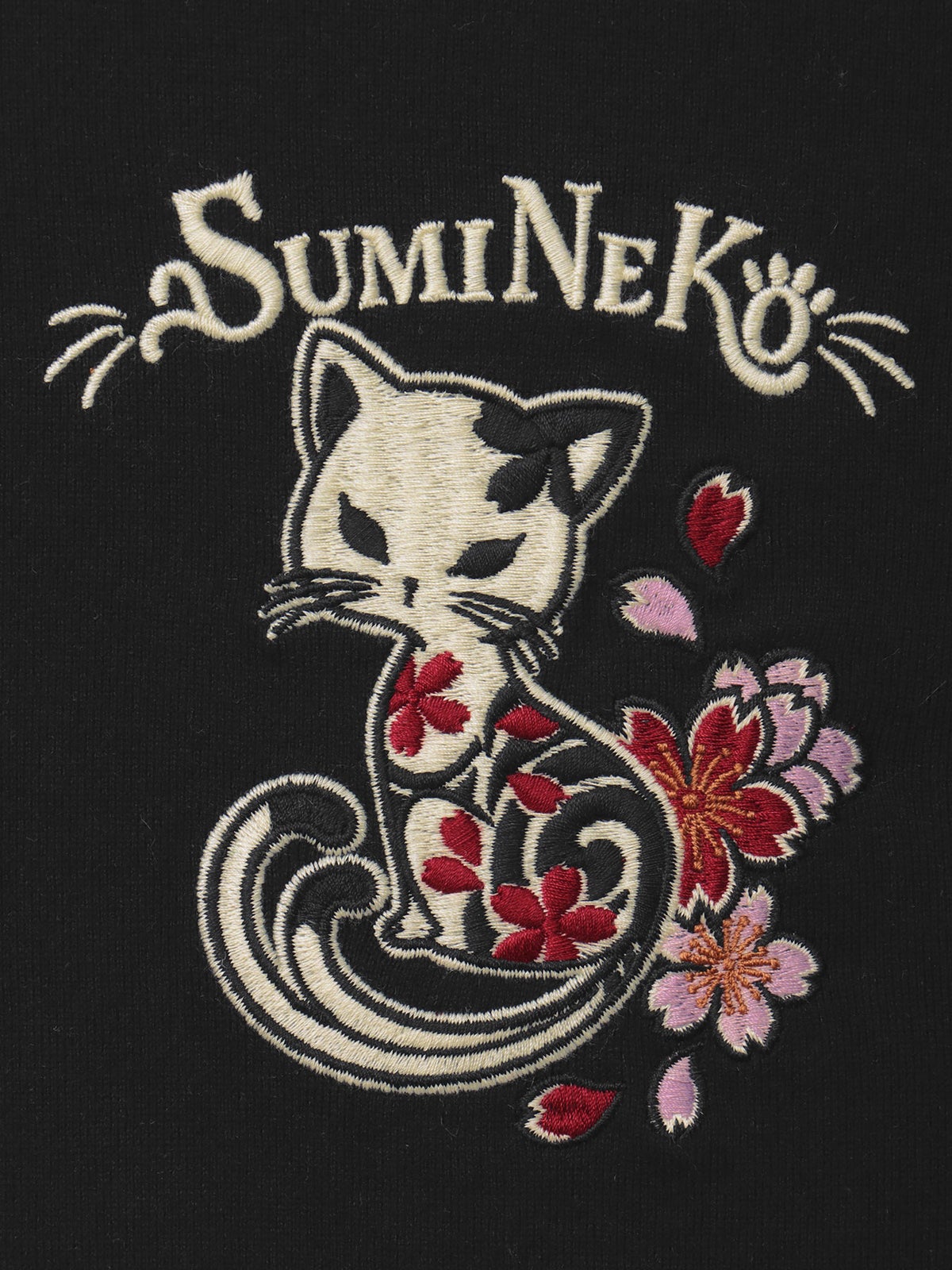 【SUMINEKO】“桜尽くし墨猫”刺繍入りBIGシルエットTシャツ