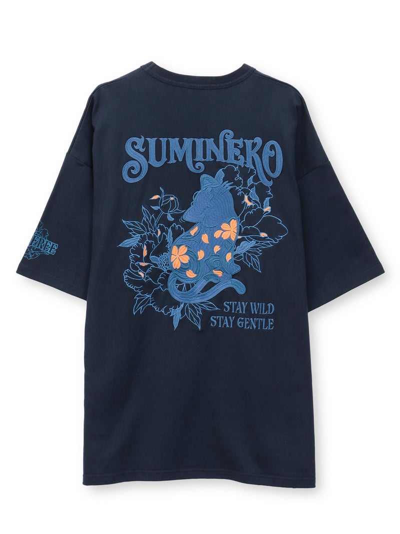 【SUMINEKO】“カリカリ猫”刺繍入りBIGシルエットTシャツ