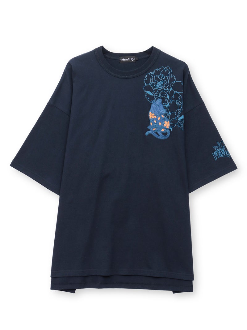 【SUMINEKO】“カリカリ猫”刺繍入りBIGシルエットTシャツ