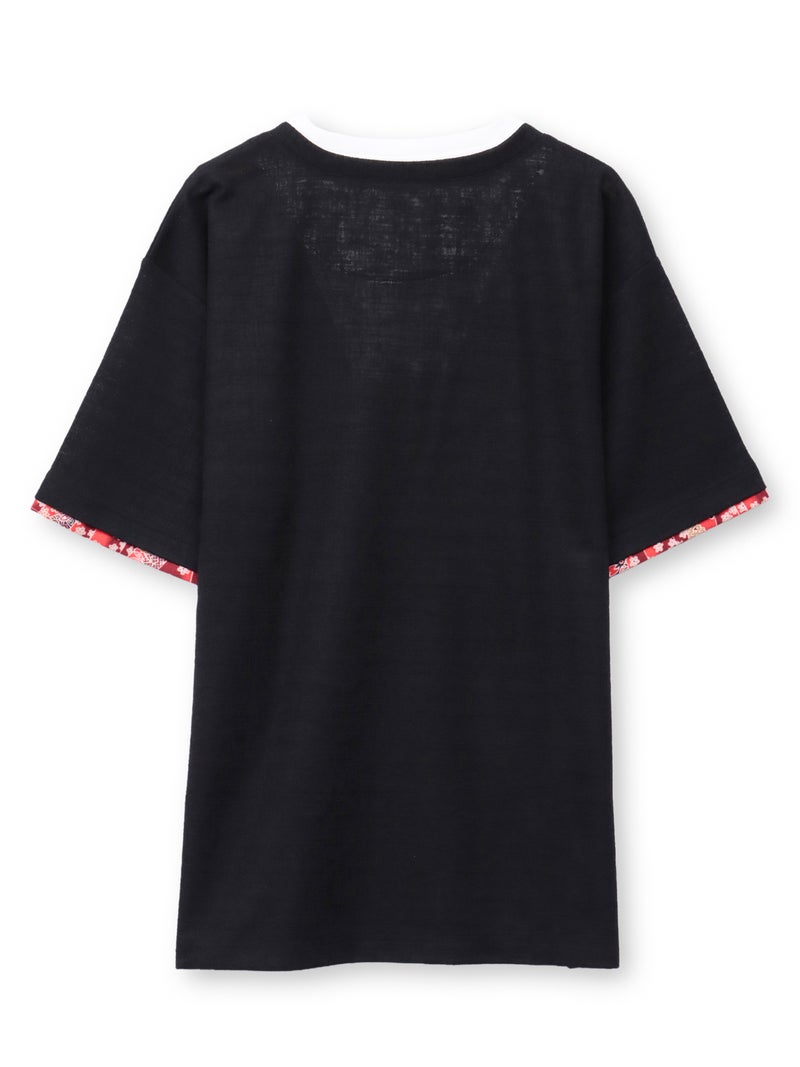 【雅結】 和生地遣いキーネックTシャツ