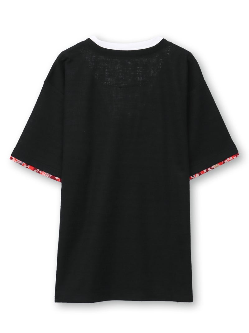 【雅結】 和生地遣いキーネックTシャツ