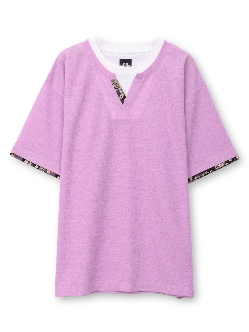 【雅結】 和生地遣いキーネックTシャツ