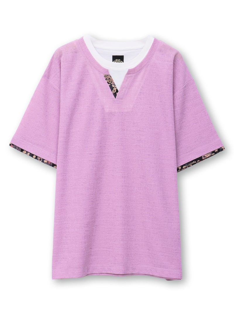 【雅結】 和生地遣いキーネックTシャツ