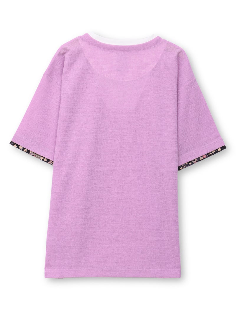 【雅結】 和生地遣いキーネックTシャツ